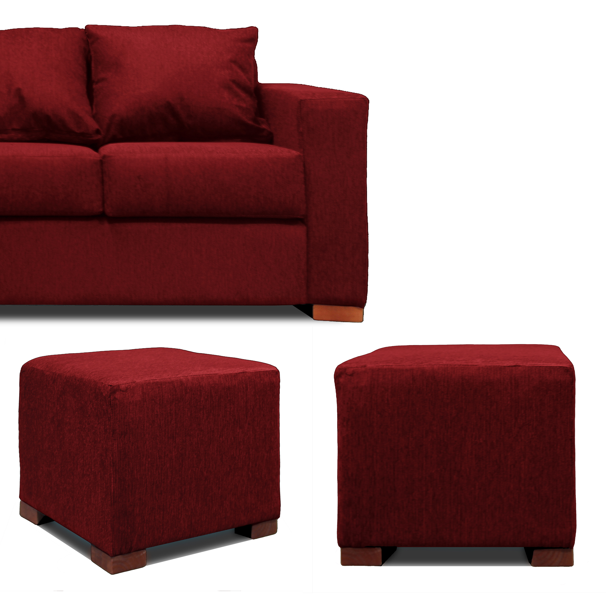 SOFA 3 CUERPOS + 2 POUF EN COLOR ROJO DKORA MODELO CEDRIC - 4