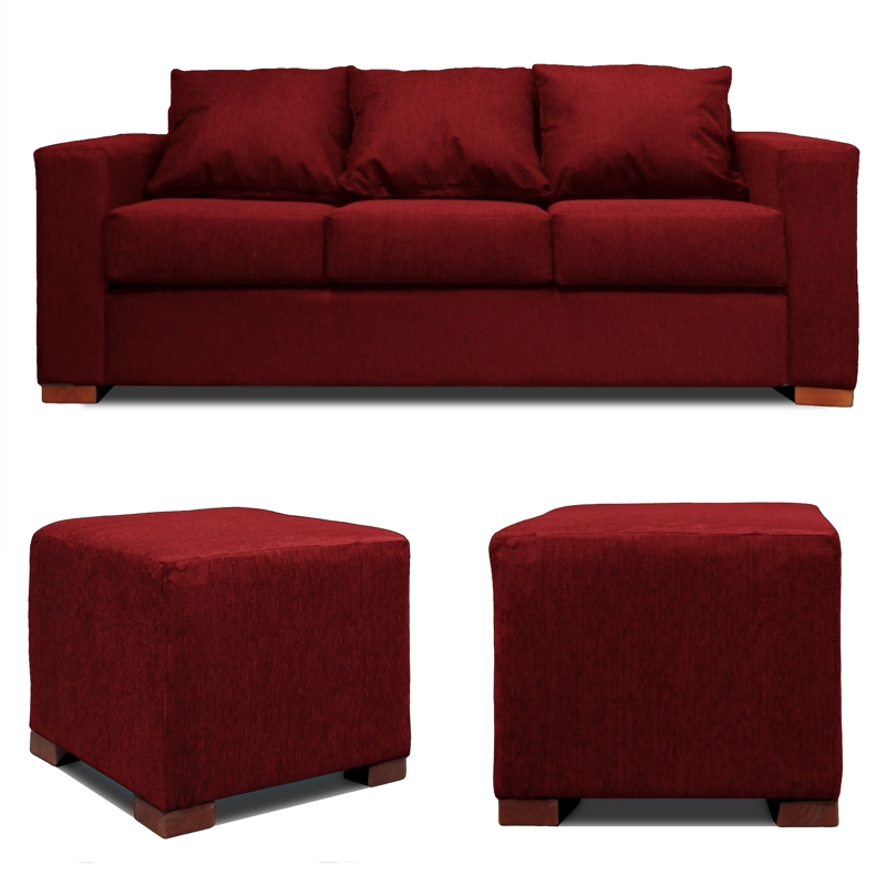 SOFA 3 CUERPOS + 2 POUF EN COLOR ROJO DKORA MODELO CEDRIC - 5