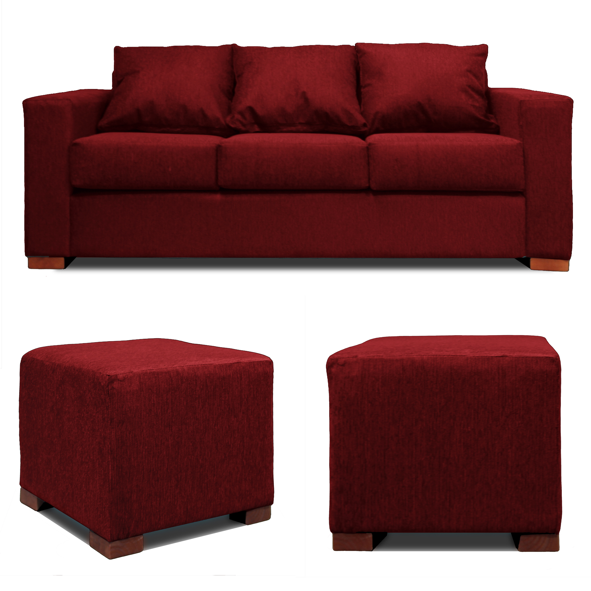 SOFA 3 CUERPOS + 2 POUF EN COLOR ROJO DKORA MODELO CEDRIC - 5