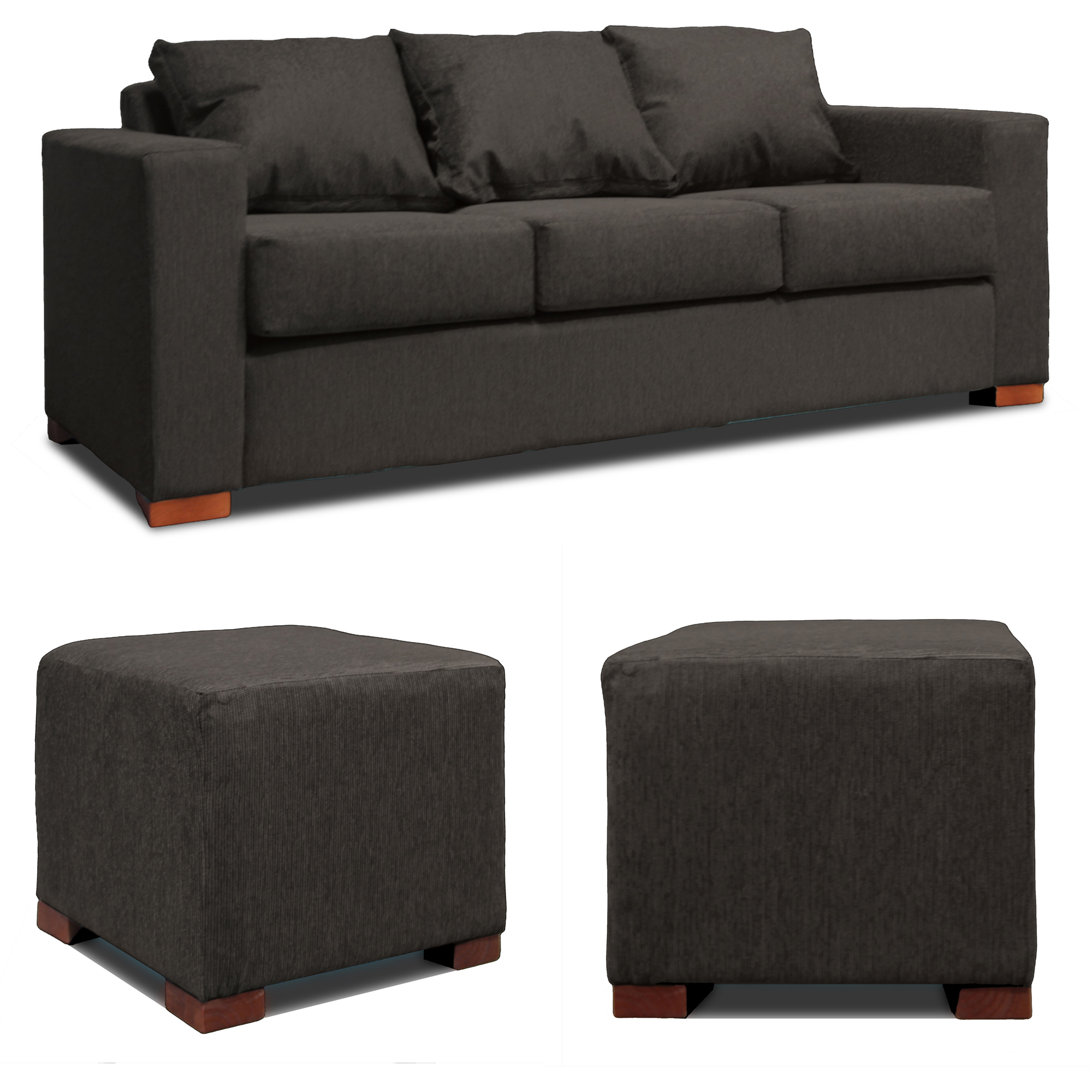 SOFA 3 CUERPOS + 2 POUF GRIS DKORA MODELO CEDRIC - 1