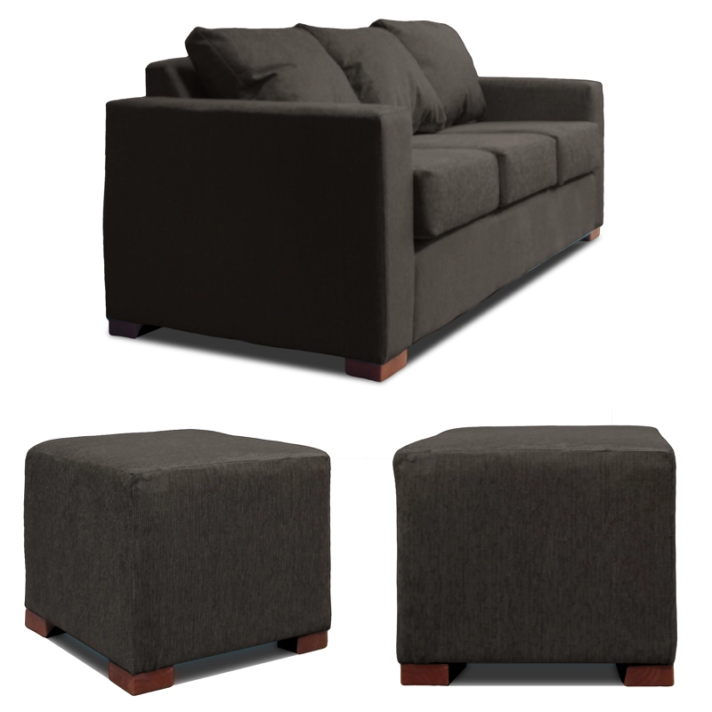 SOFA 3 CUERPOS + 2 POUF GRIS DKORA MODELO CEDRIC - 2