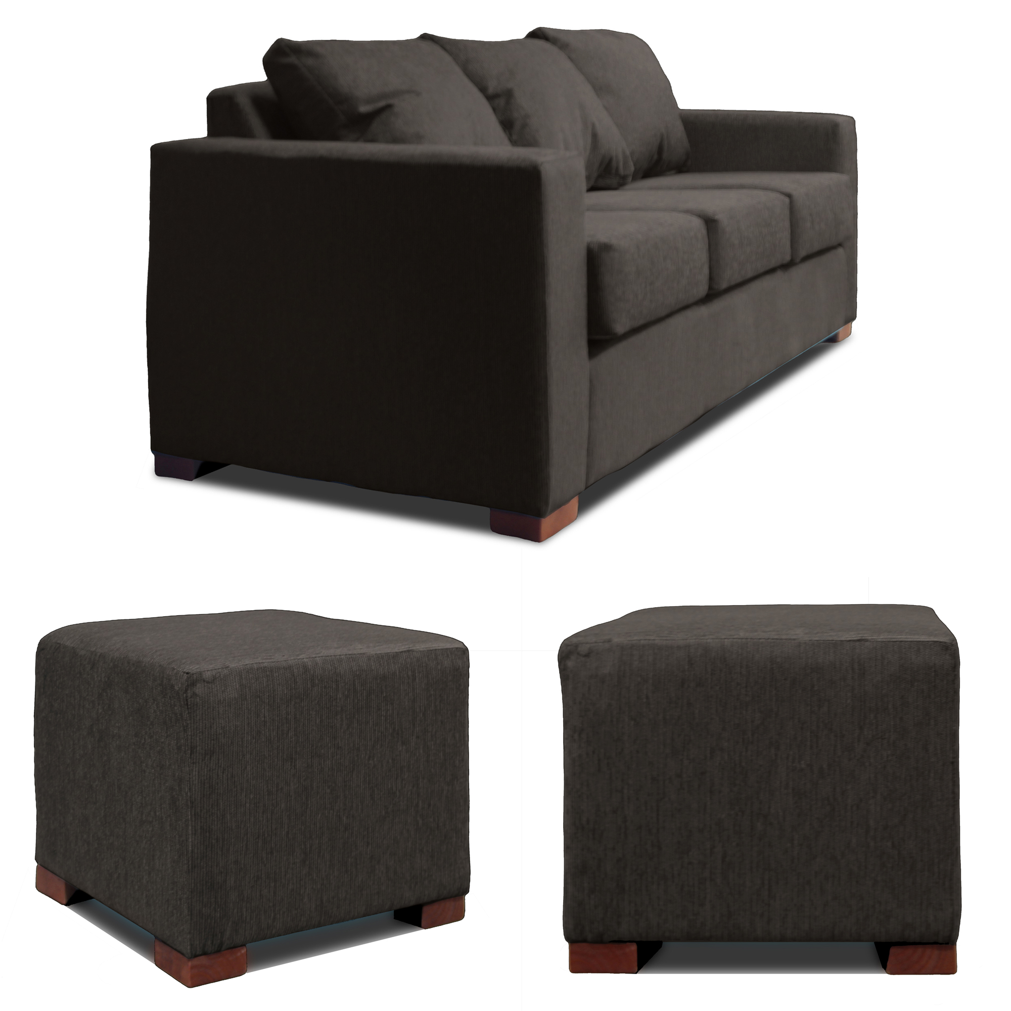 SOFA 3 CUERPOS + 2 POUF GRIS DKORA MODELO CEDRIC - 2