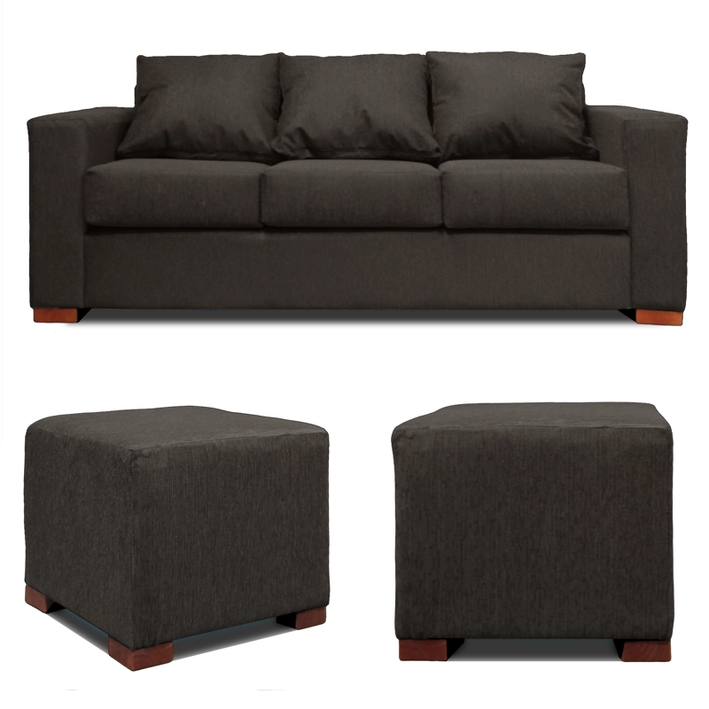 SOFA 3 CUERPOS + 2 POUF GRIS DKORA MODELO CEDRIC - 5