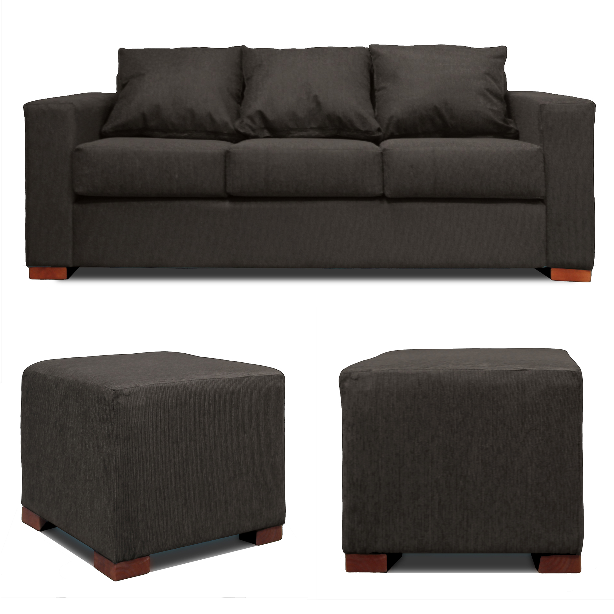 SOFA 3 CUERPOS + 2 POUF GRIS DKORA MODELO CEDRIC - 5