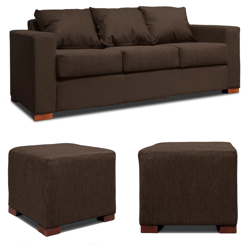 SOFA 3 CUERPOS + 2 POUF EN COLOR CAFE DKORA MODELO CEDRIC - 1