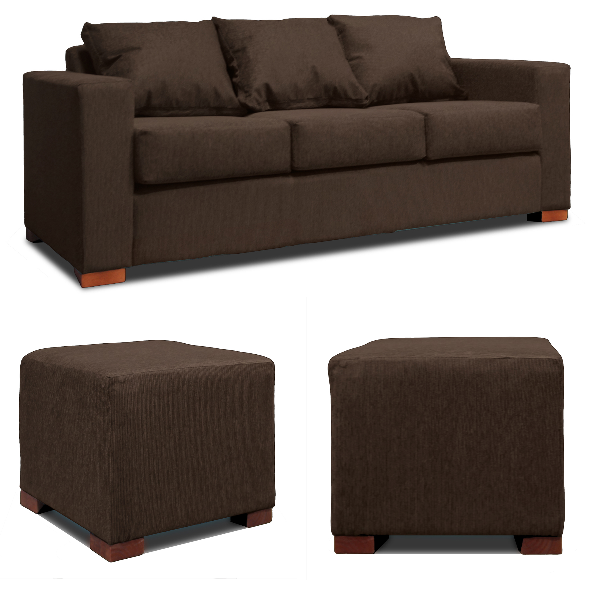 SOFA 3 CUERPOS + 2 POUF EN COLOR CAFE DKORA MODELO CEDRIC - 1