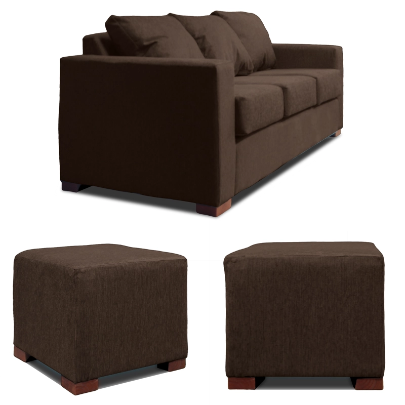 SOFA 3 CUERPOS + 2 POUF EN COLOR CAFE DKORA MODELO CEDRIC - 2