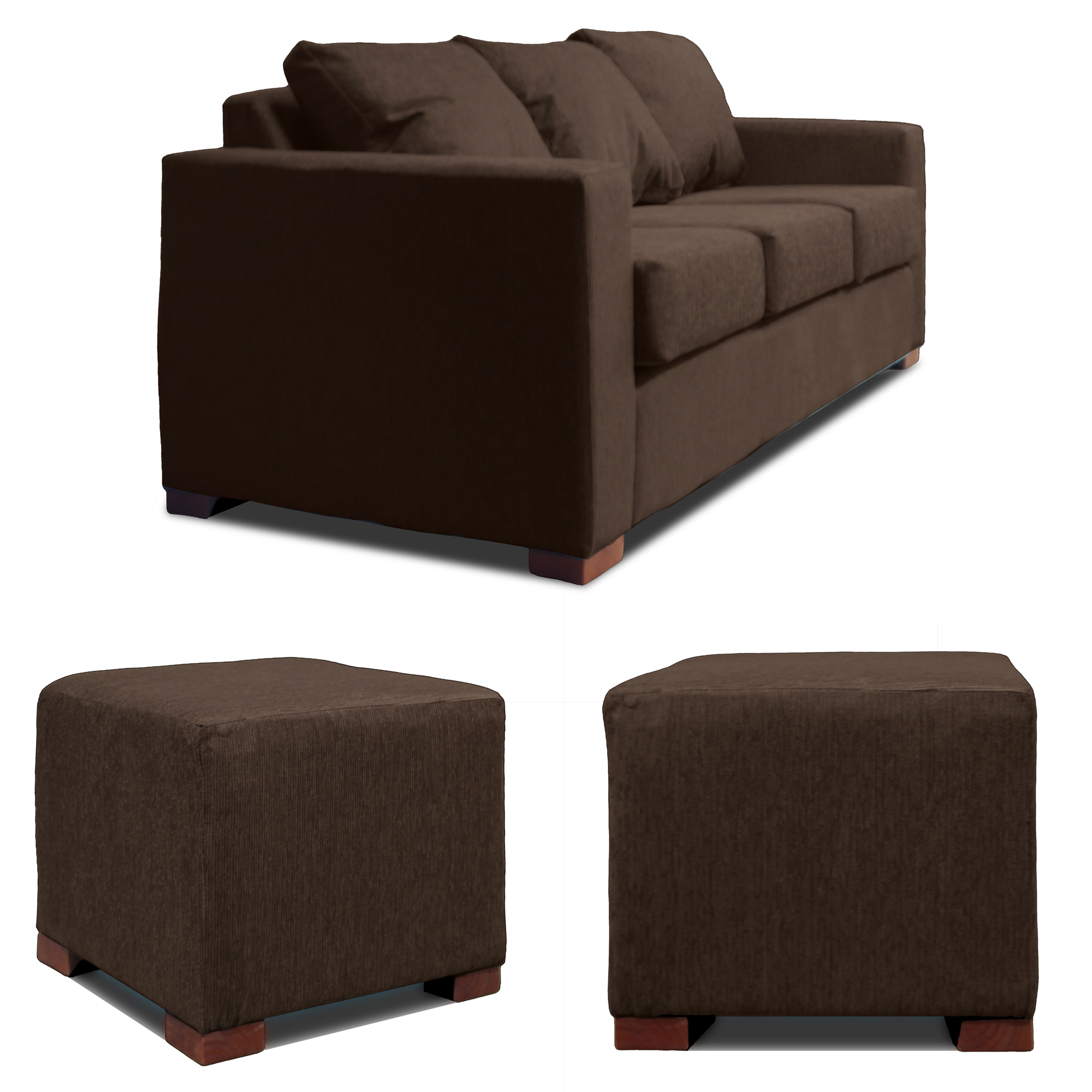 SOFA 3 CUERPOS + 2 POUF EN COLOR CAFE DKORA MODELO CEDRIC - 2