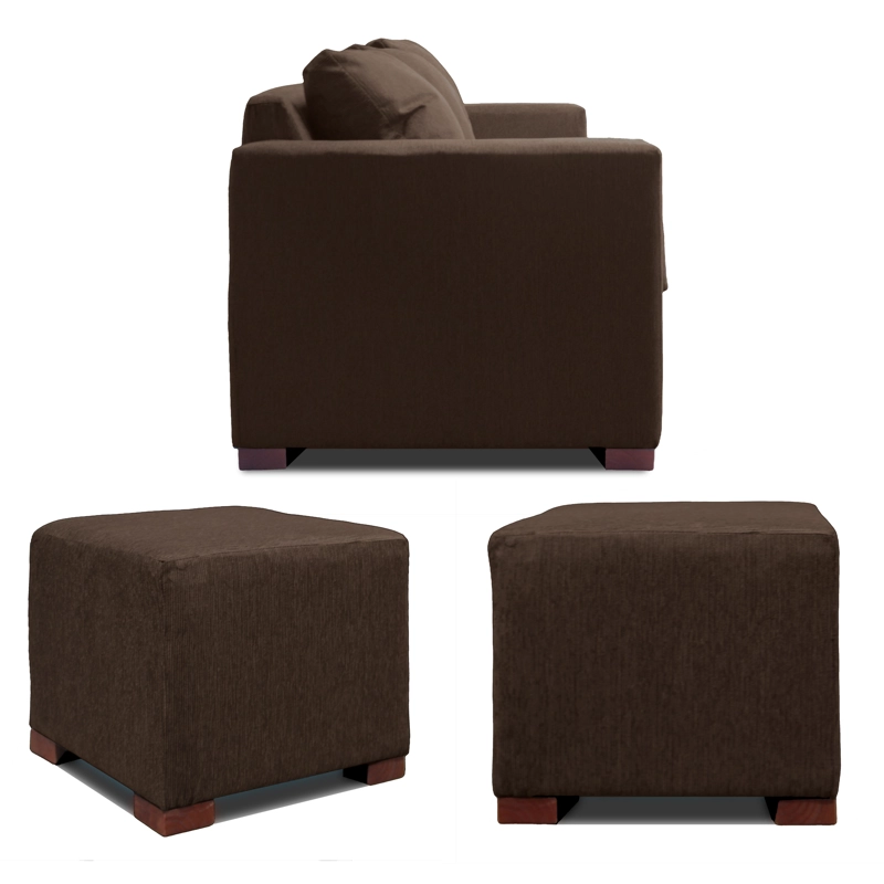 SOFA 3 CUERPOS + 2 POUF EN COLOR CAFE DKORA MODELO CEDRIC - 3