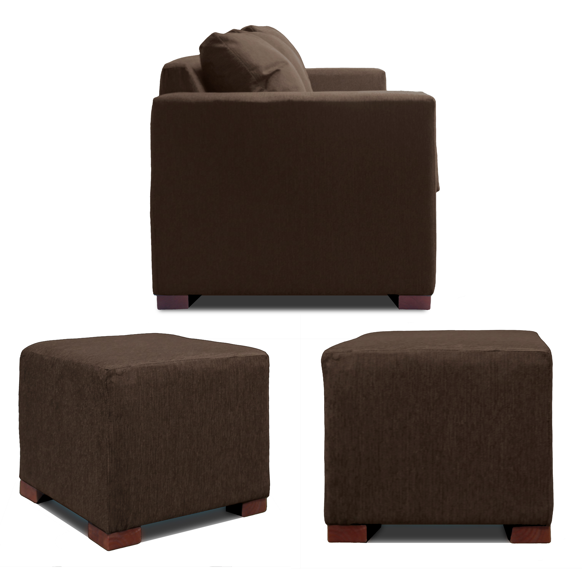SOFA 3 CUERPOS + 2 POUF EN COLOR CAFE DKORA MODELO CEDRIC - 3