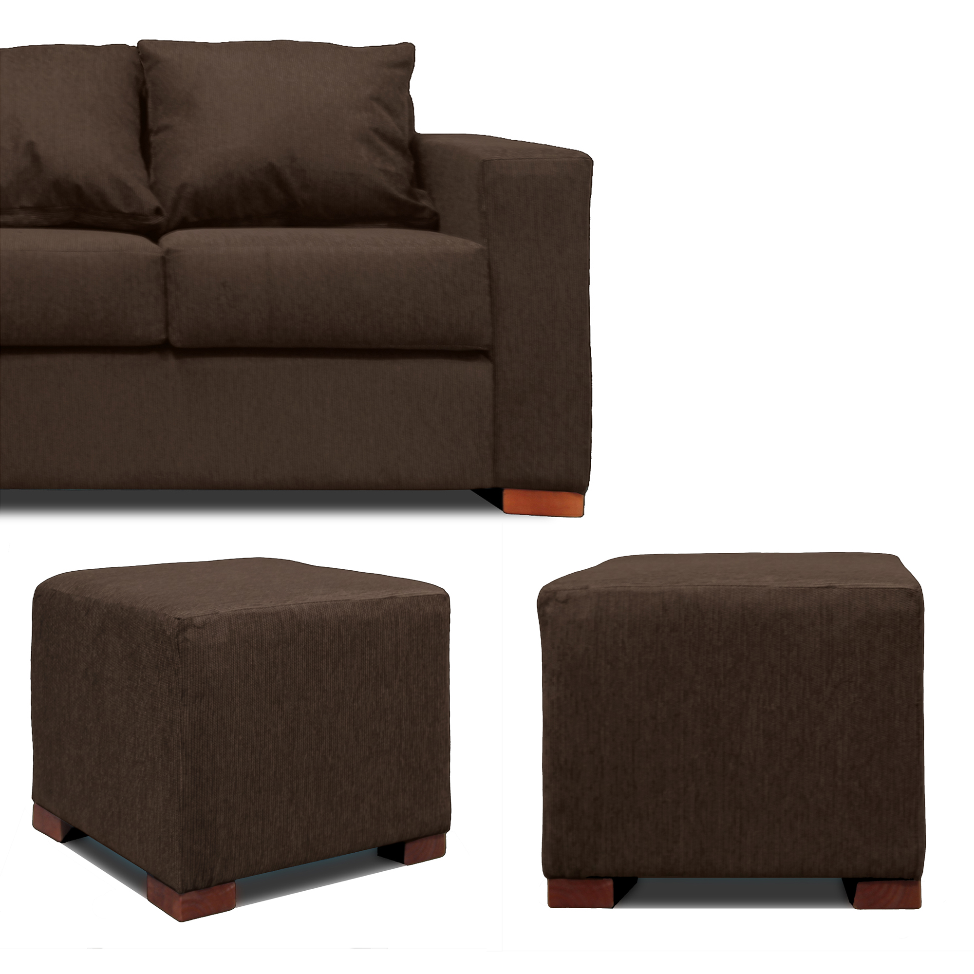 SOFA 3 CUERPOS + 2 POUF EN COLOR CAFE DKORA MODELO CEDRIC - 4