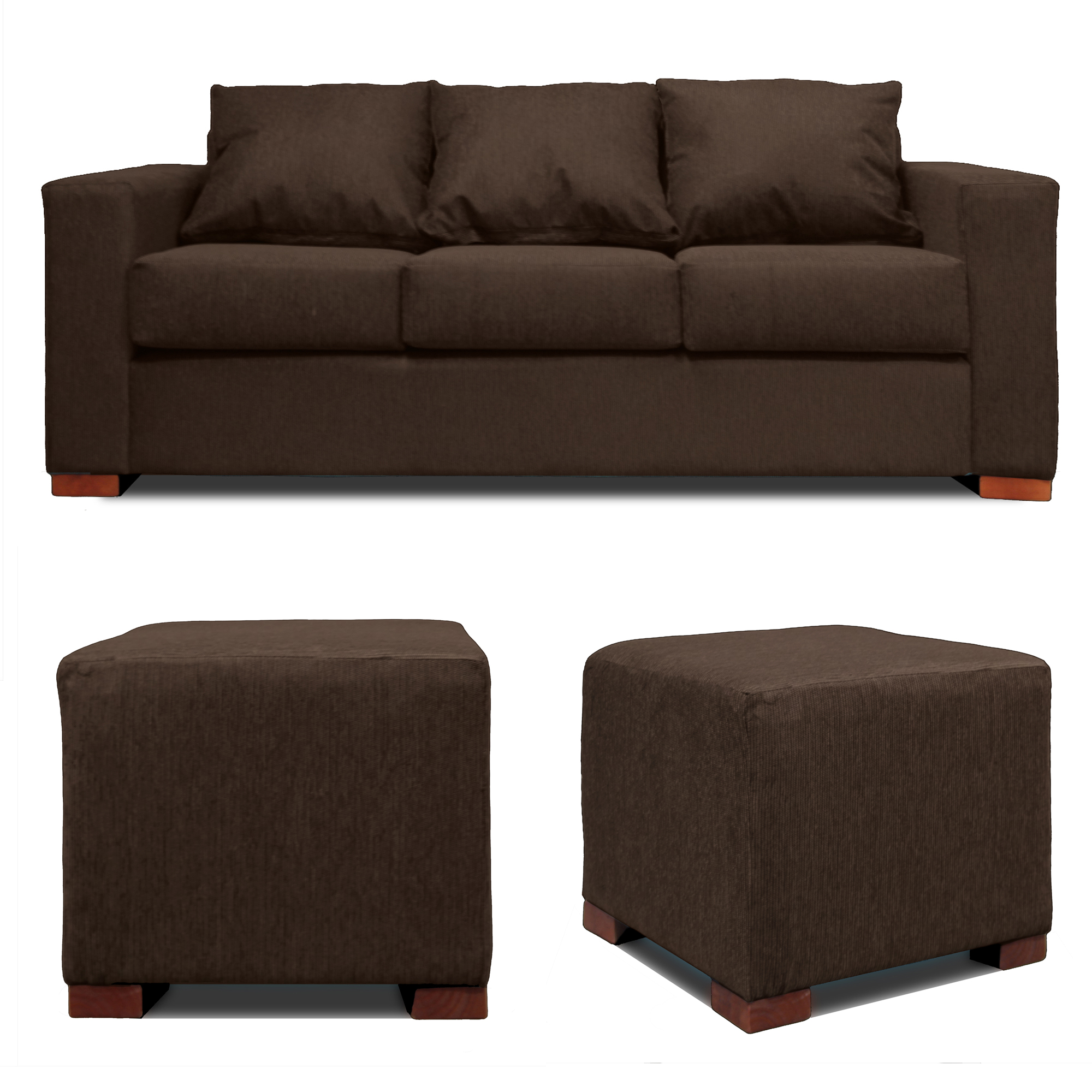 SOFA 3 CUERPOS + 2 POUF EN COLOR CAFE DKORA MODELO CEDRIC - 5