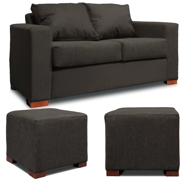 SOFA 2 CUERPOS + 2 POUF GRIS DKORA MODELO CEDRIC - 1