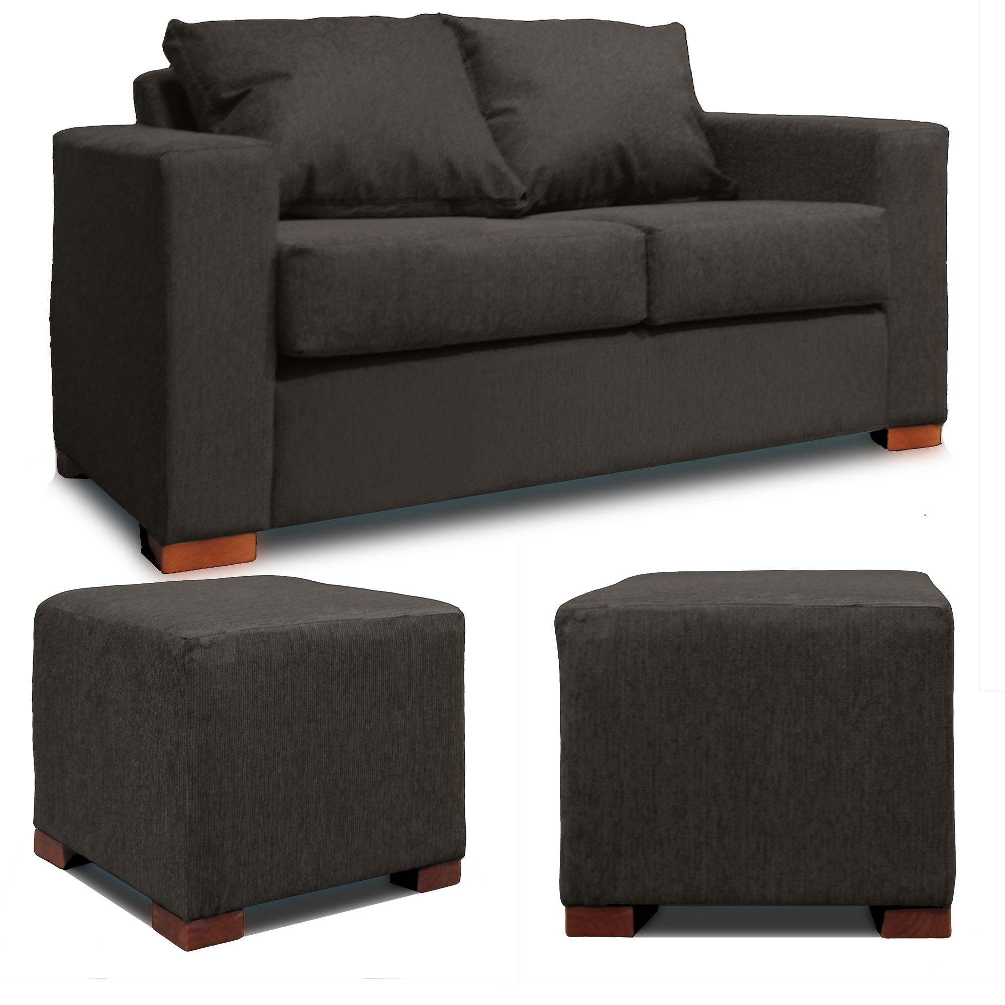 SOFA 2 CUERPOS + 2 POUF GRIS DKORA MODELO CEDRIC - 1