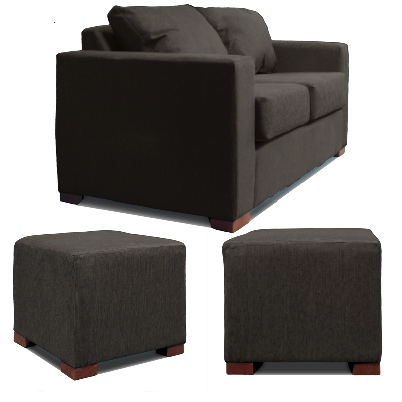 SOFA 2 CUERPOS + 2 POUF GRIS DKORA MODELO CEDRIC - 2