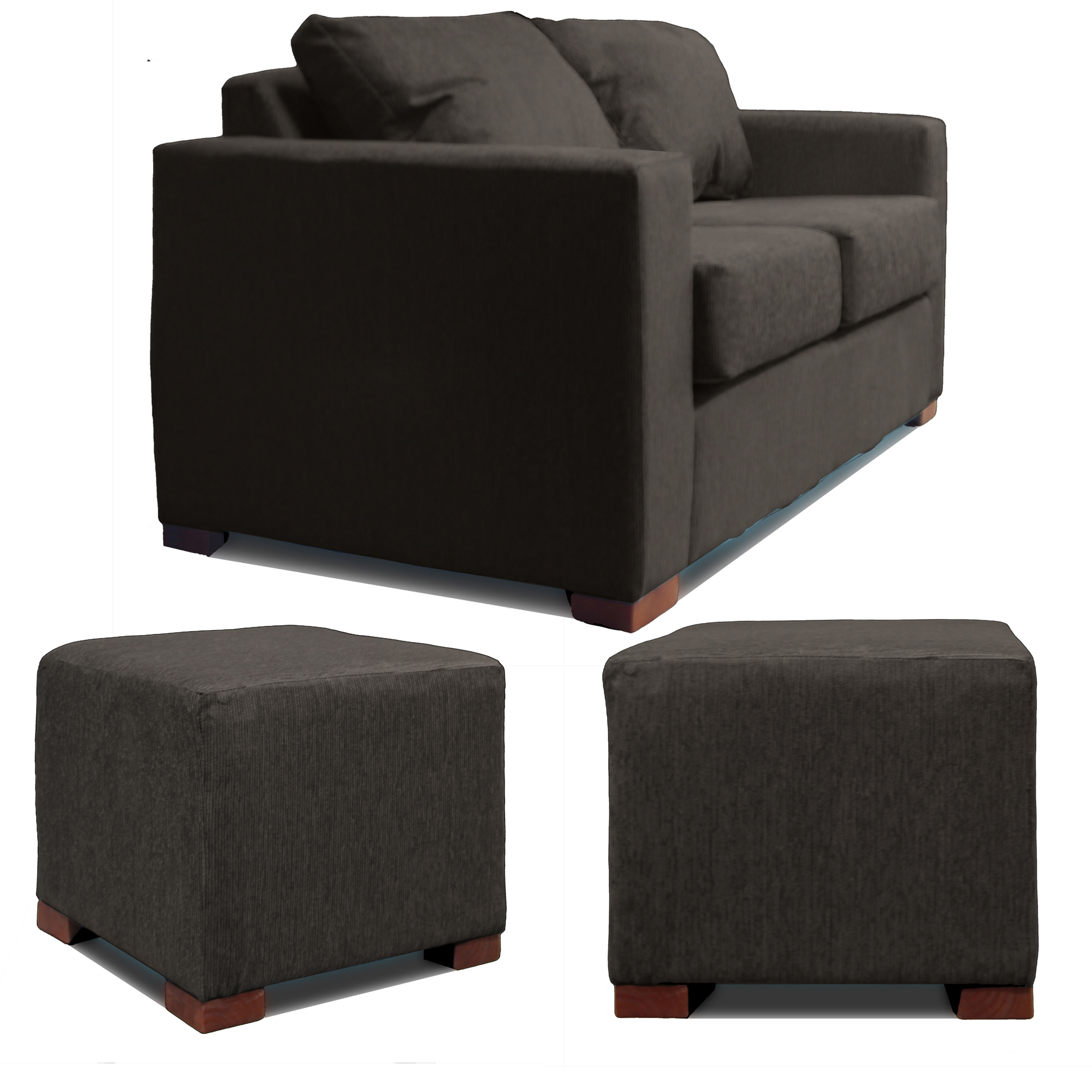 SOFA 2 CUERPOS + 2 POUF GRIS DKORA MODELO CEDRIC - 2