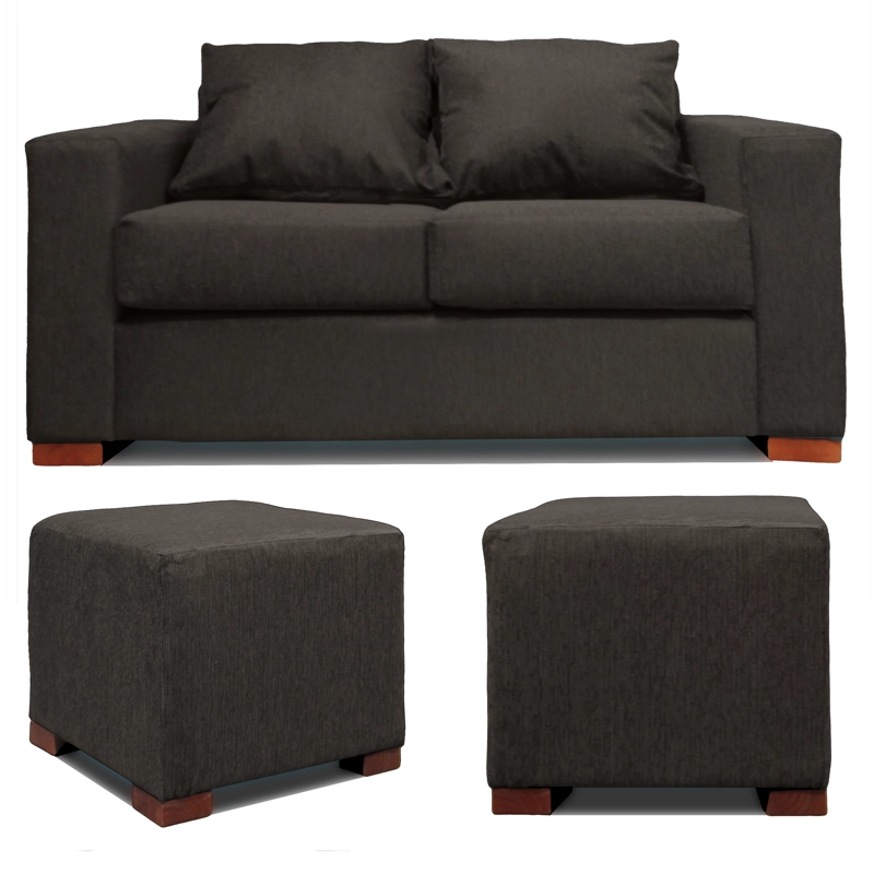 SOFA 2 CUERPOS + 2 POUF GRIS DKORA MODELO CEDRIC - 5