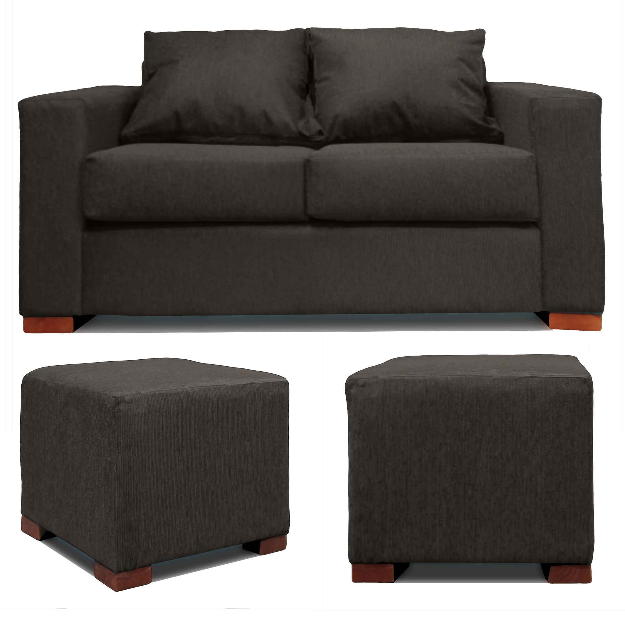 SOFA 2 CUERPOS + 2 POUF GRIS DKORA MODELO CEDRIC - 5