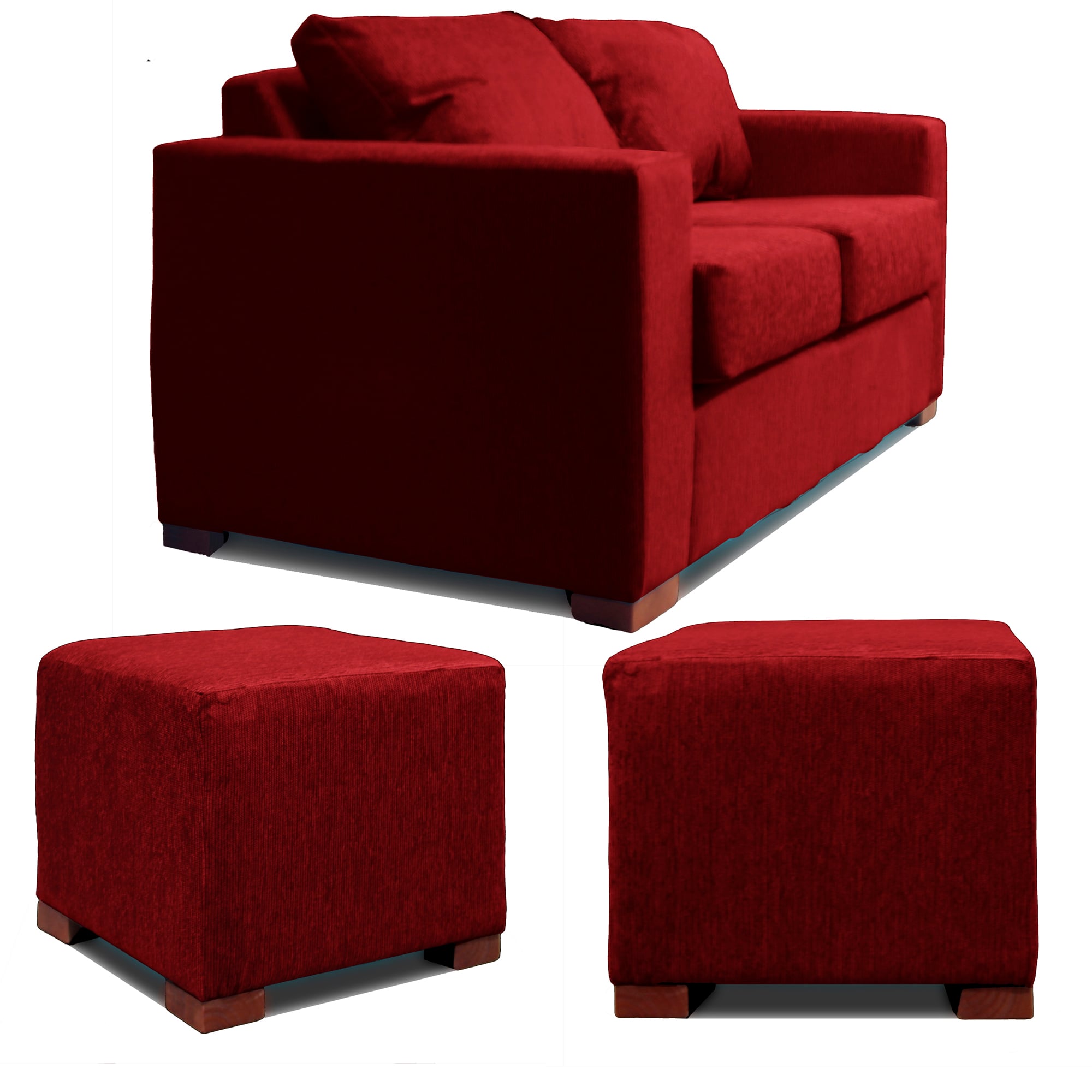 SOFA 2 CUERPOS + 2 POUF EN COLOR ROJO DKORA MODELO CEDRIC - 2