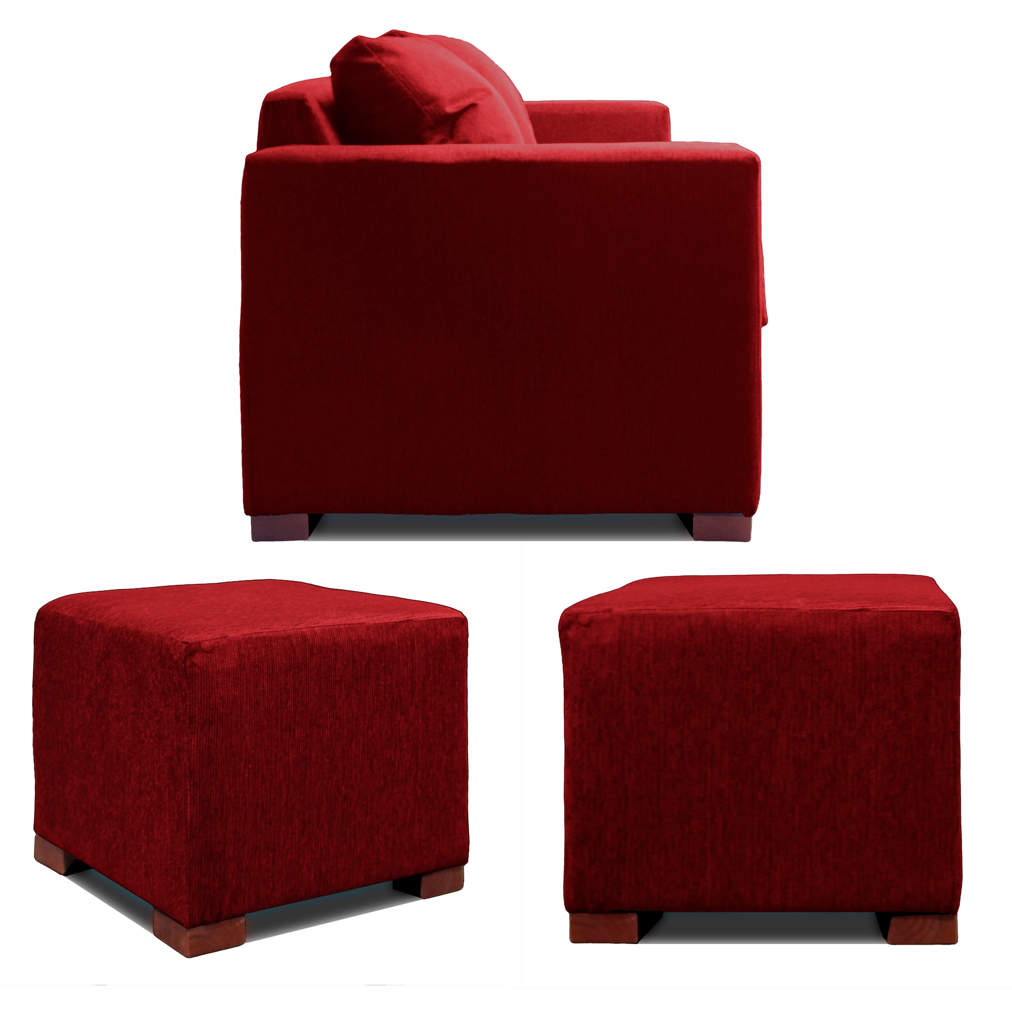 SOFA 2 CUERPOS + 2 POUF EN COLOR ROJO DKORA MODELO CEDRIC - 3