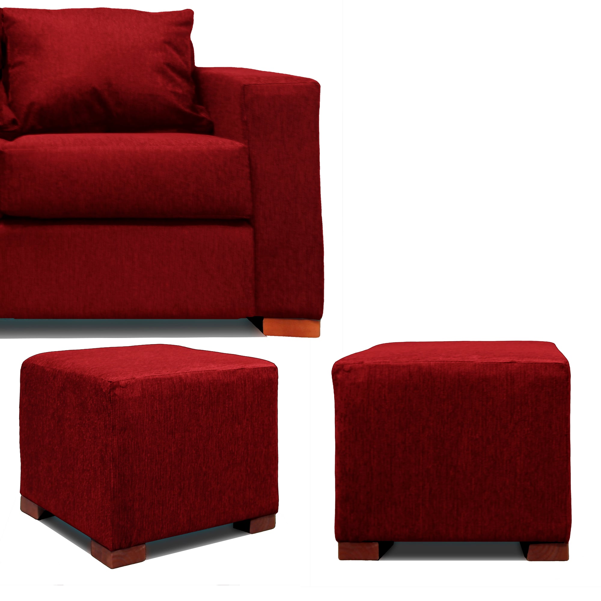 SOFA 2 CUERPOS + 2 POUF EN COLOR ROJO DKORA MODELO CEDRIC - 4