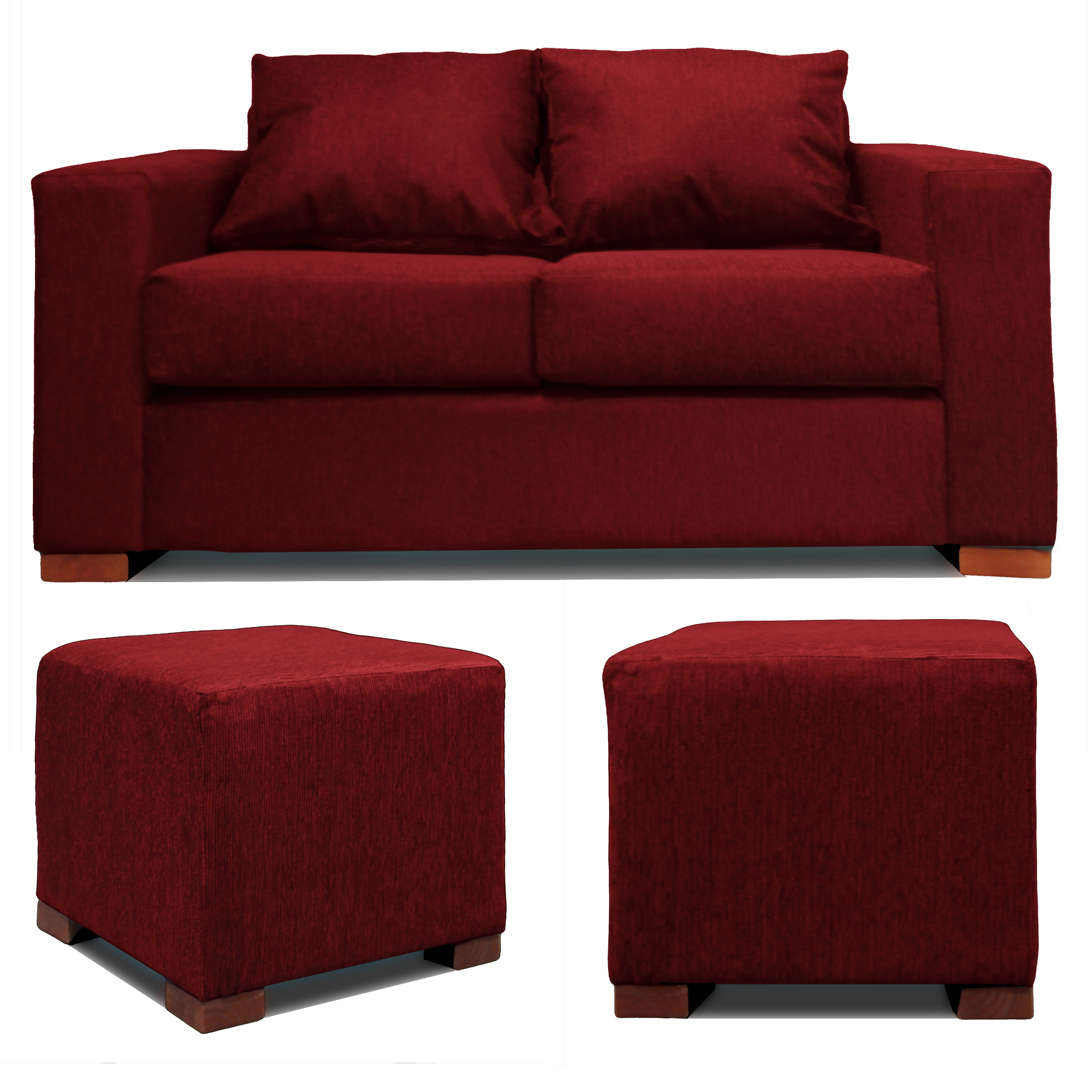 SOFA 2 CUERPOS + 2 POUF EN COLOR ROJO DKORA MODELO CEDRIC - 5