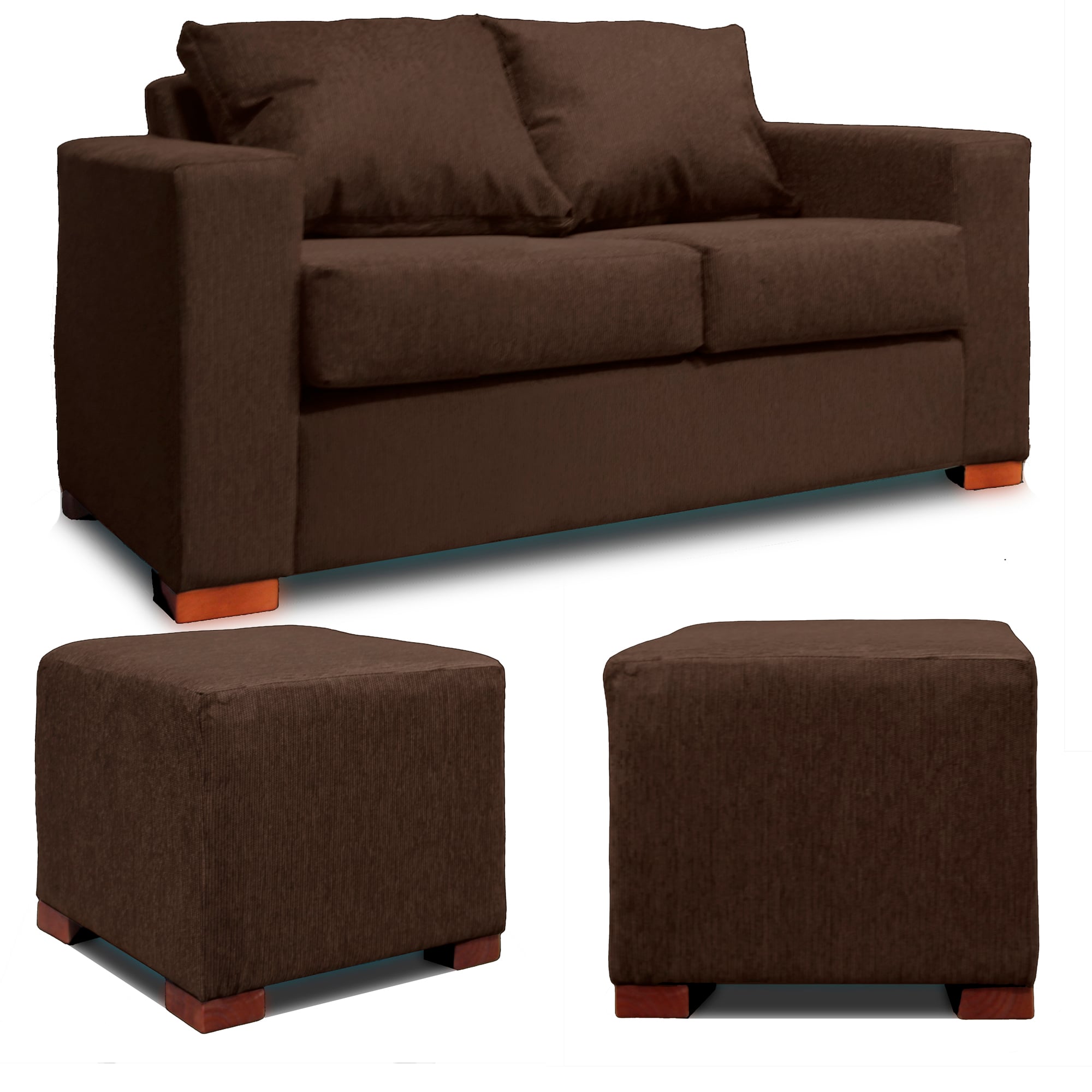 SOFA 2 CUERPOS + 2 POUF EN COLOR CAFE DKORA MODELO CEDRIC - 1
