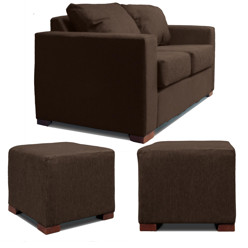 SOFA 2 CUERPOS + 2 POUF EN COLOR CAFE DKORA MODELO CEDRIC - 2