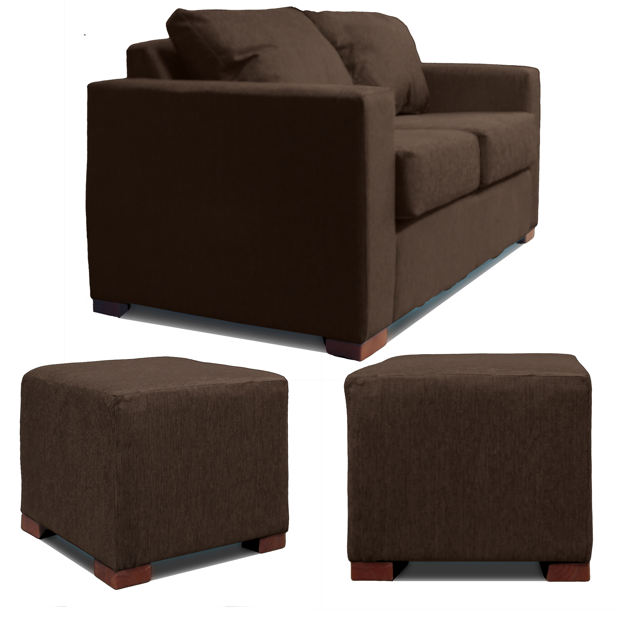 SOFA 2 CUERPOS + 2 POUF EN COLOR CAFE DKORA MODELO CEDRIC - 2