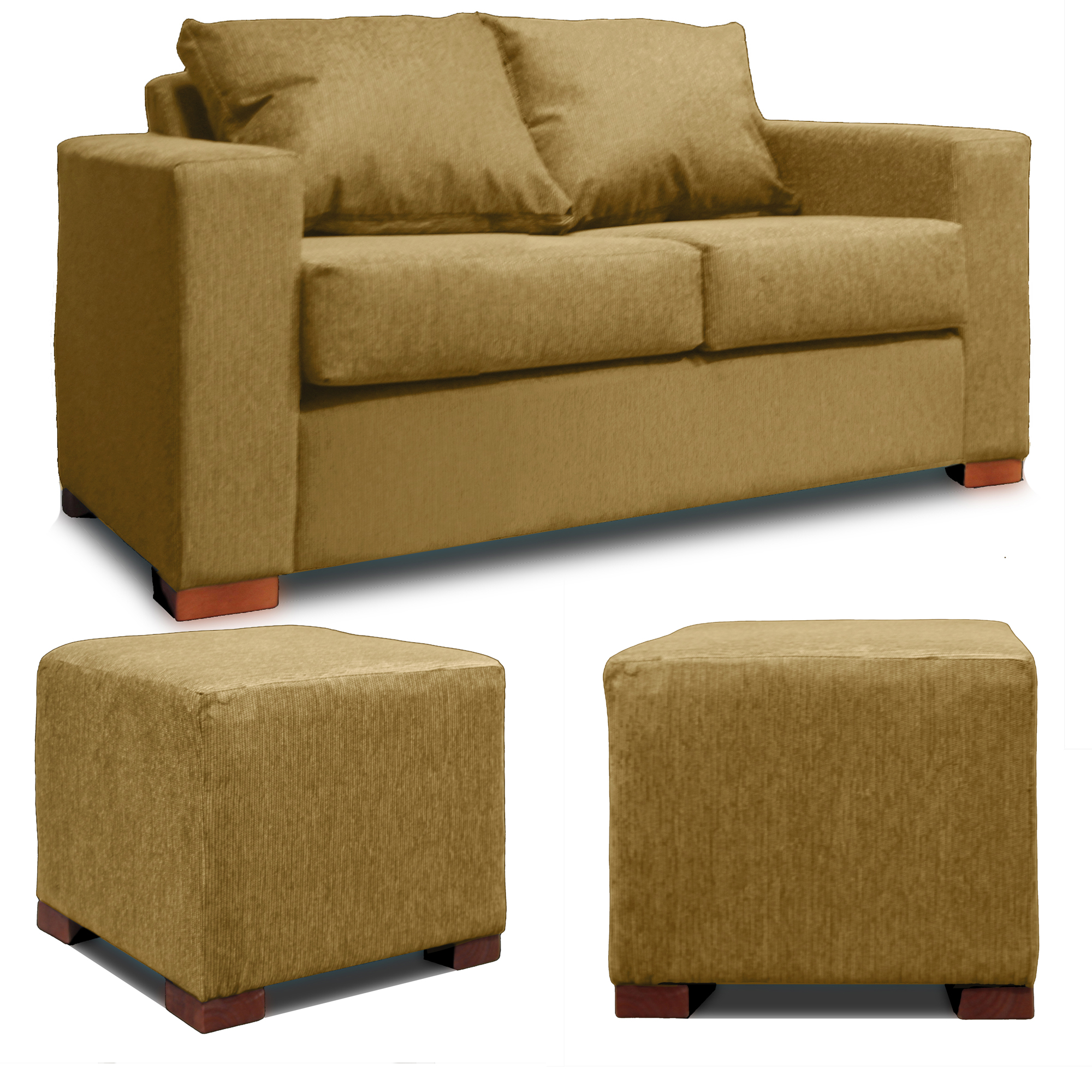 SOFA 2 CUERPOS + 2 POUF BEIGE DKORA MODELO CEDRIC - 1