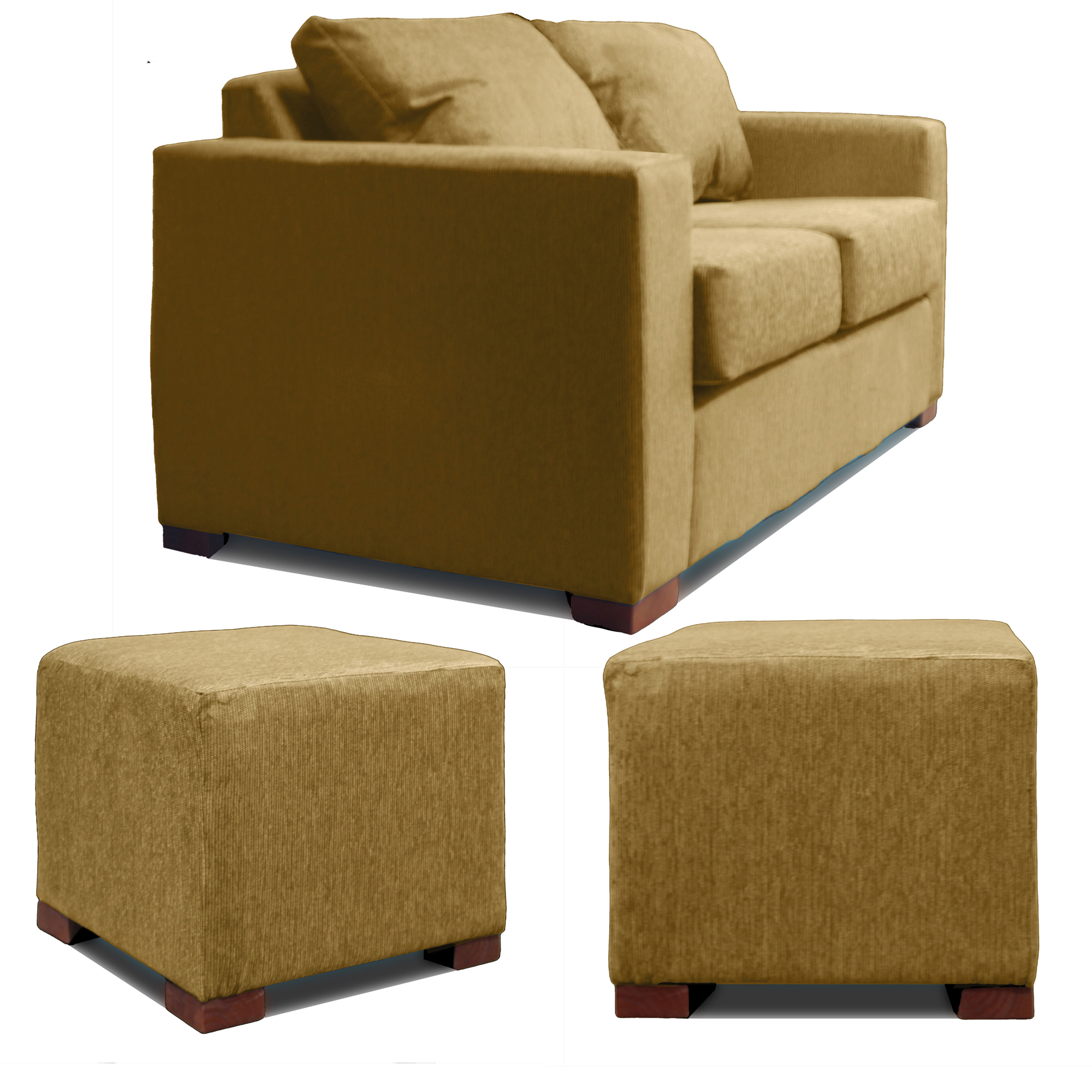 SOFA 2 CUERPOS + 2 POUF BEIGE DKORA MODELO CEDRIC - 2