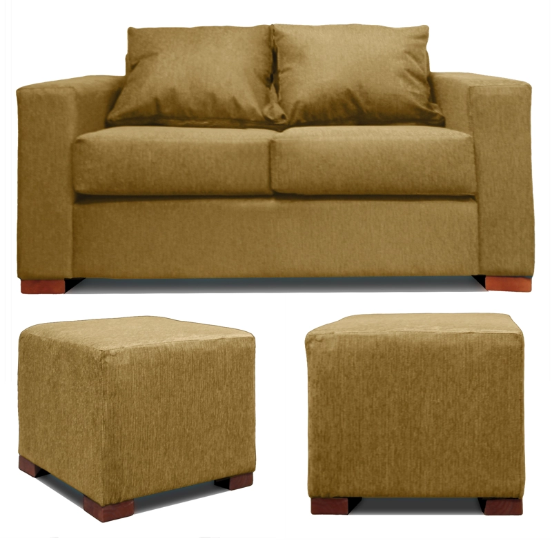 SOFA 2 CUERPOS + 2 POUF BEIGE DKORA MODELO CEDRIC - 5