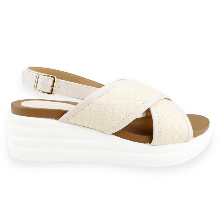 SANDALIAS MUJER NEW WALK BEIGE CINTAS CRUZADAS - 1