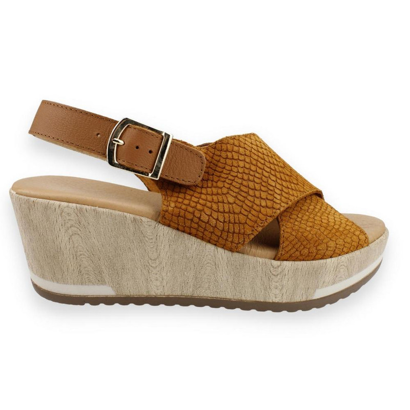 SANDALIAS MUJER CARMELA CUERO CAMEL PLATAFORMA GAMUZA - 1