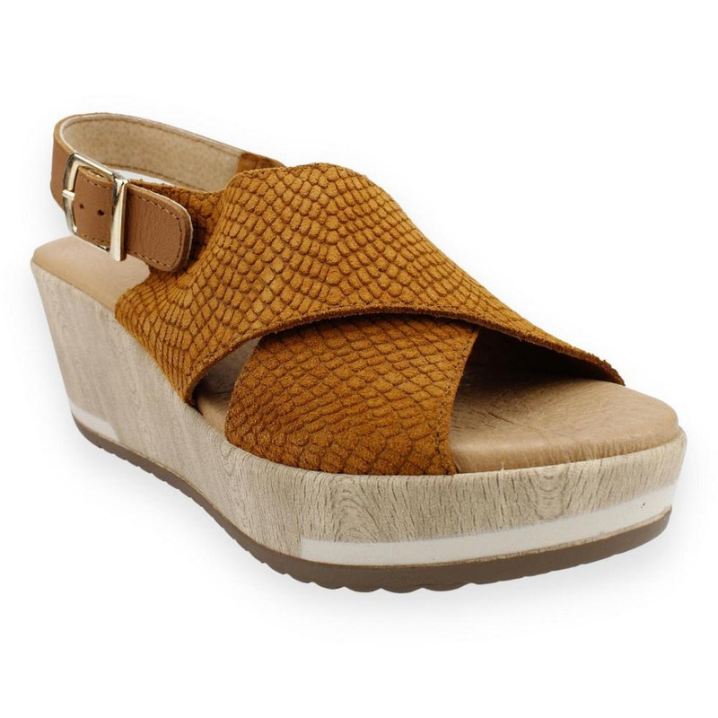 SANDALIAS MUJER CARMELA CUERO CAMEL PLATAFORMA GAMUZA - 2