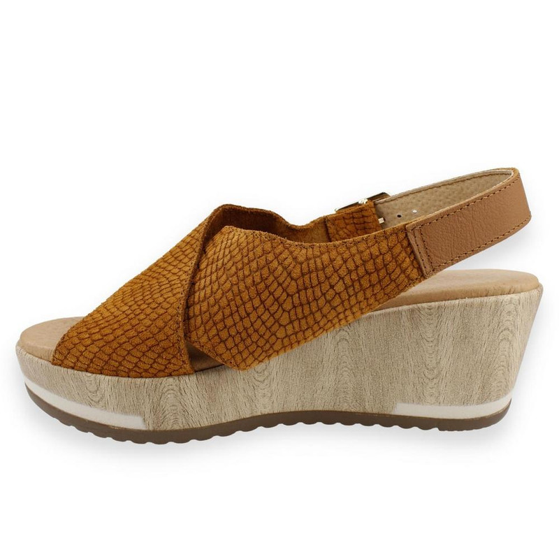SANDALIAS MUJER CARMELA CUERO CAMEL PLATAFORMA GAMUZA - 3