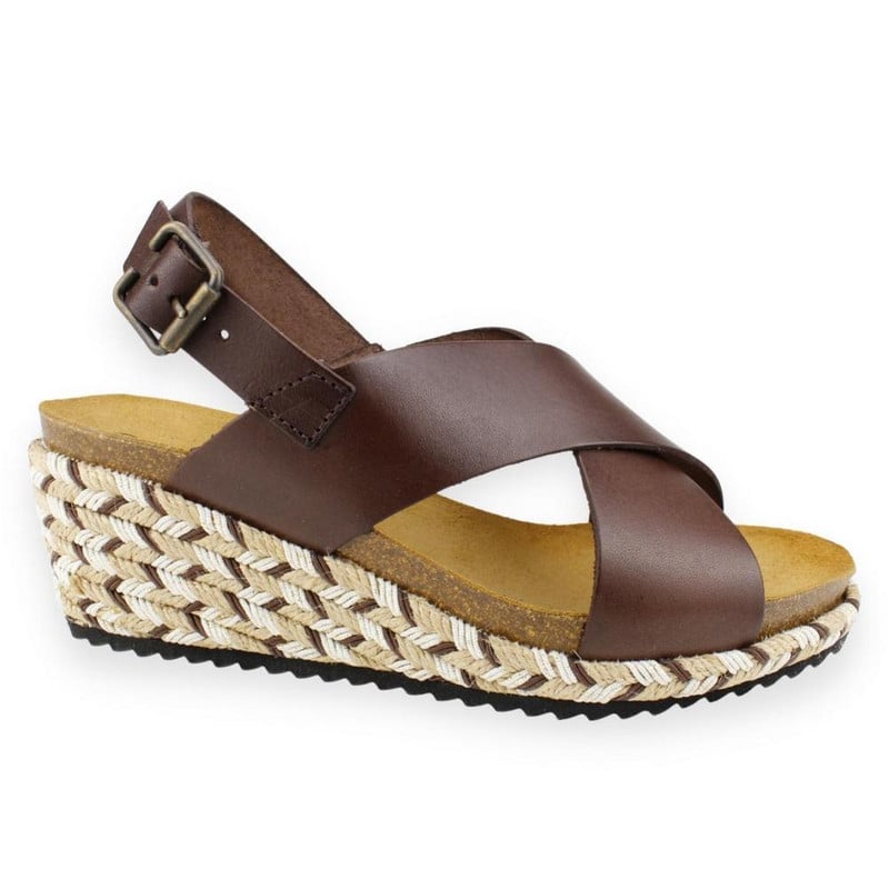 SANDALIA PLAKTON CINTAS CUERO MARRON - 1