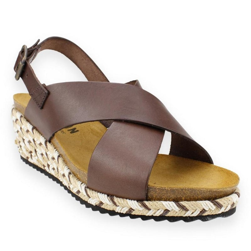 SANDALIA PLAKTON CINTAS CUERO MARRON - 2