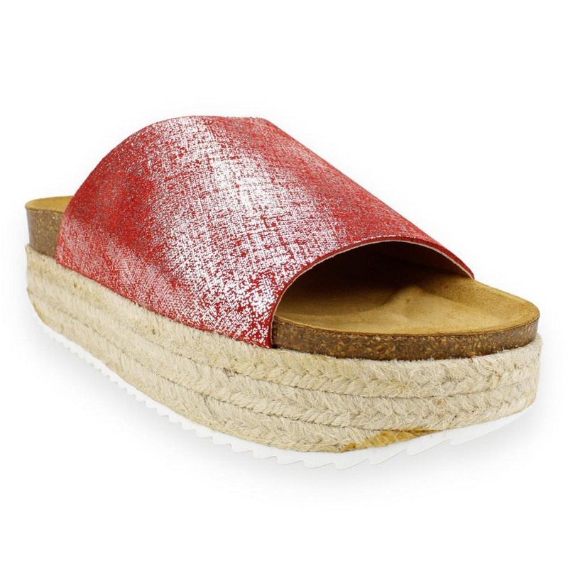 SANDALIAS MUJER PLAKTON CUERO ROJO PLATAFORMA - 2