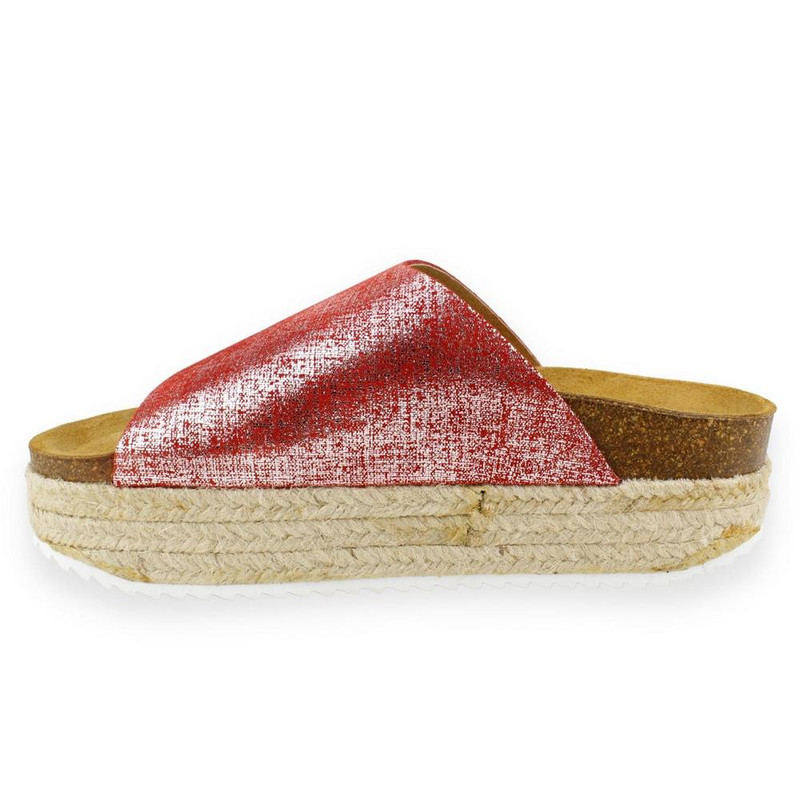 SANDALIAS MUJER PLAKTON CUERO ROJO PLATAFORMA - 3