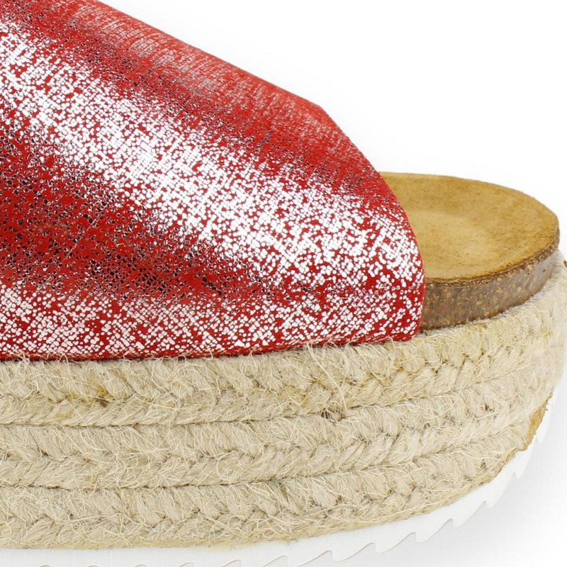 SANDALIAS MUJER PLAKTON CUERO ROJO PLATAFORMA - 4