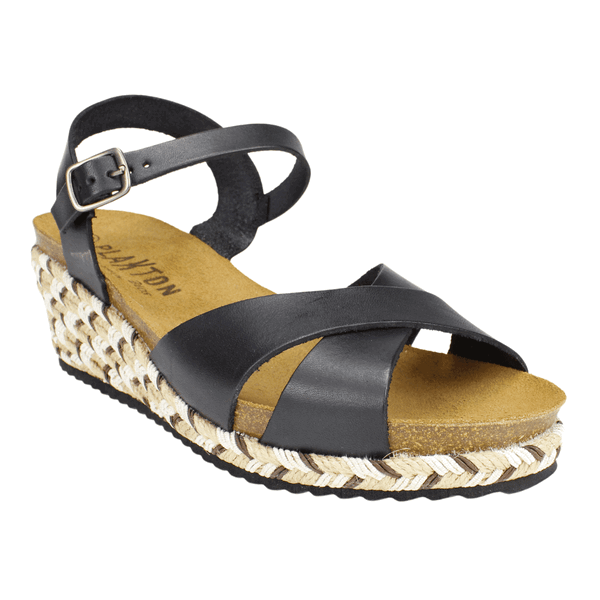 SANDALIAS MUJER PLAKTON CUERO NEGRO - 2