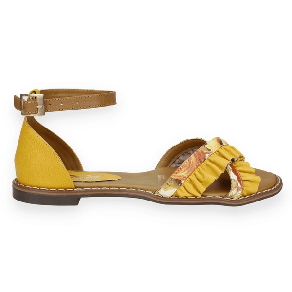 SANDALIAS MUJER EXS CUERO MOSTAZA FLEQUILLO - 1