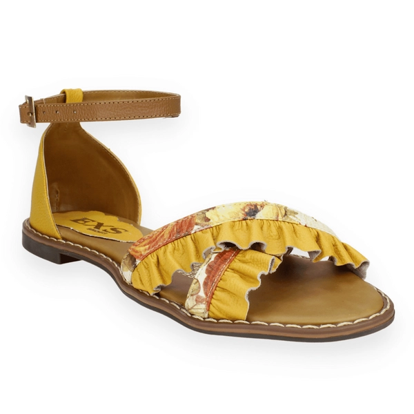 SANDALIAS MUJER EXS CUERO MOSTAZA FLEQUILLO - 3