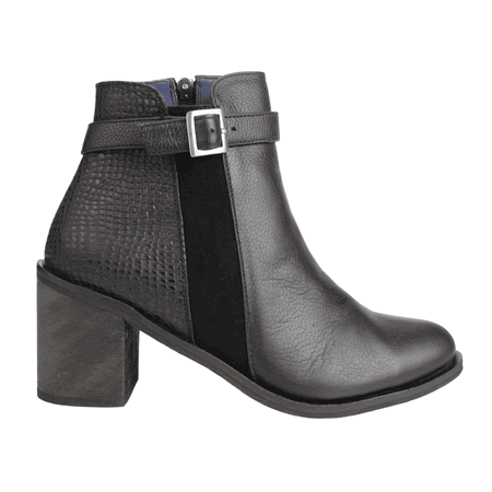 BOTÍN CUERO NEGRO EXS BROCHE REPTIL CASUAL - 1