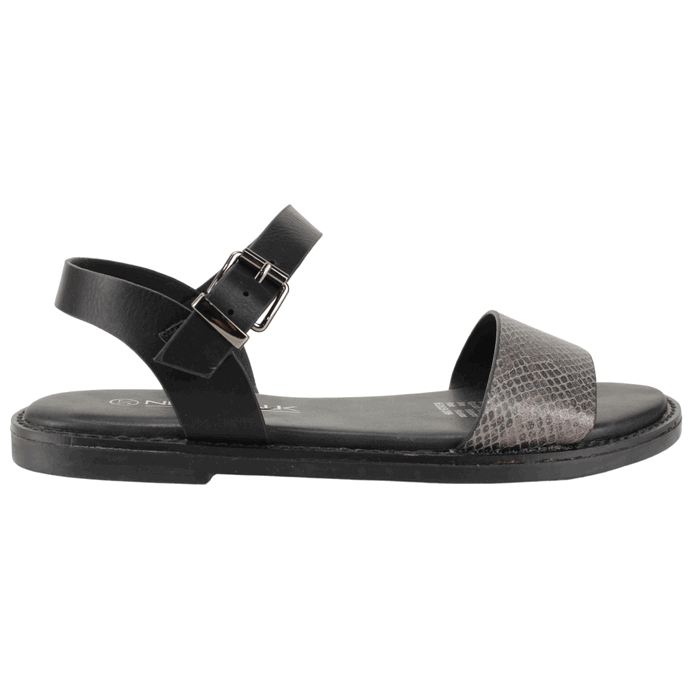SANDALIA MUJER NEW WALK NEGRO REPTIL PLANA - 1