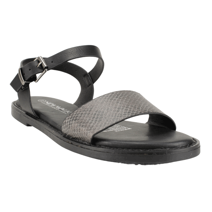 SANDALIA MUJER NEW WALK NEGRO REPTIL PLANA - 2