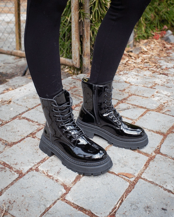 BOTIN NEW WALK MILITAR BRILLANTE NEGRO - 2