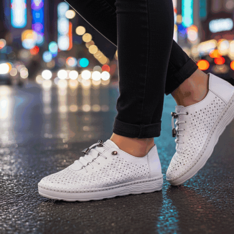 ZAPATILLA EXS TROQUELADAS CUERO BLANCA - 2