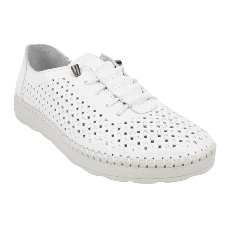 ZAPATILLA EXS TROQUELADAS CUERO BLANCA - 3